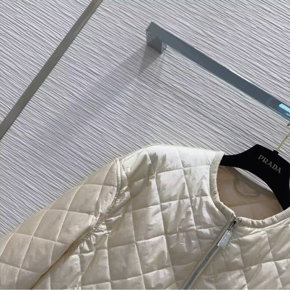 Prada Cream Quilted Puffer Jacket - Women's Lightweight Zip Coat - Picture 2 of 5